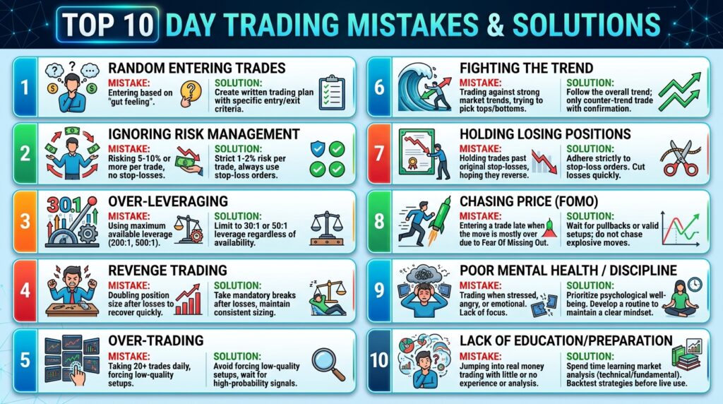 Top 10 Day Trading Mistakes and solutions