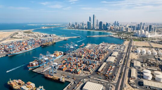 Abu Dhabi skyline and industrial economic zones for investors looking to invest in Abu Dhabi