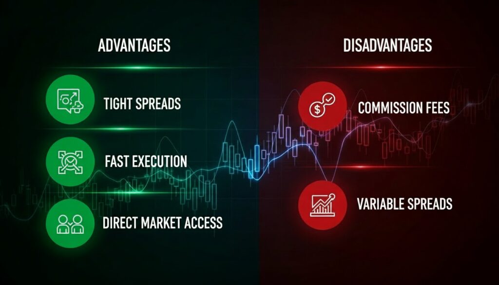 advantages and disadvantages of ECN forex brokers with spreads, execution speed and commissions