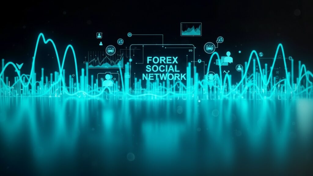 Blue futuristic data visualization representing forex social networks.