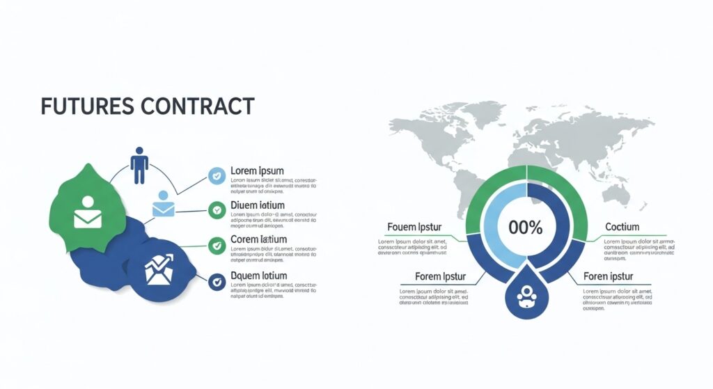 Illustration explaining the futures contract concept between a producer and a buyer with fixed price and future delivery
