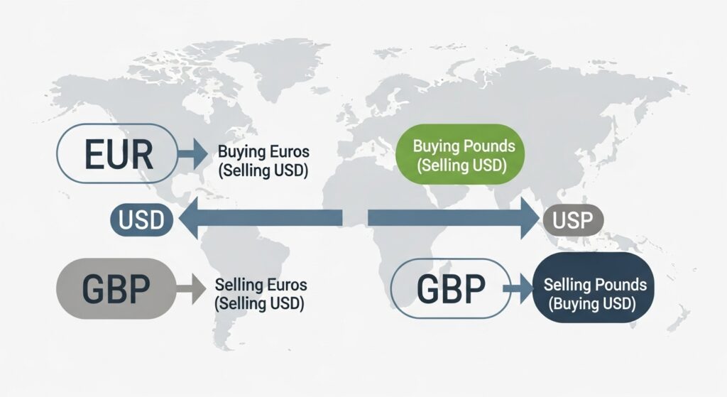How to Trade Forex 1 Educational illustration showing how forex trading works using currency pairs and global markets