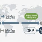 Educational illustration showing how forex trading works using currency pairs and global markets
