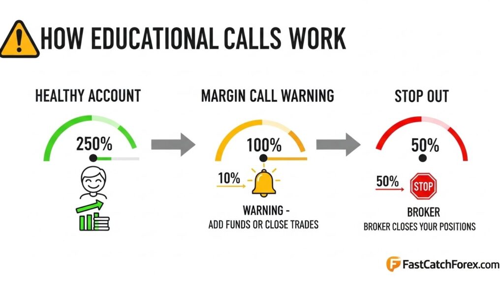 Margin Trading in Forex-Three stages of margin calls from healthy account to stop out level
