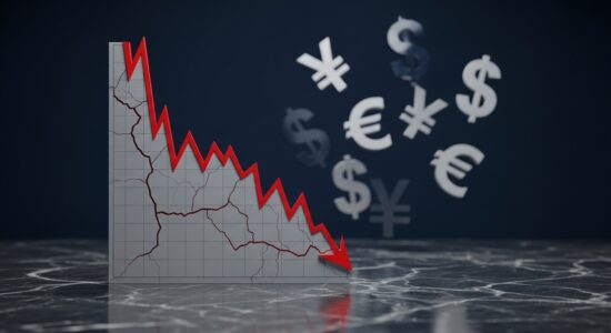 recession forex trading — currency chart showing market downturn and safe haven flows