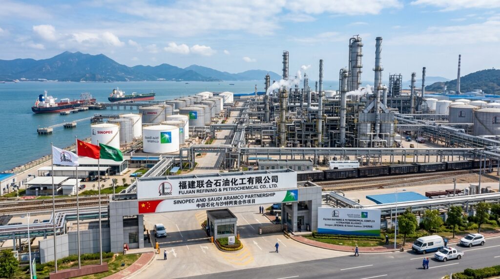 Saudi Arabia China oil partnership — Fujian petrochemical refinery complex built by Saudi Aramco and Sinopec