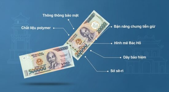 An illustrative diagram of vietnamese dong banknotes (a 500,000 VND and a 200,000 VND note
