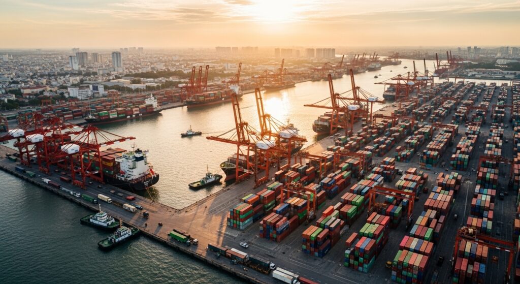 Vietnam port export economy affecting Vietnamese dong currency value