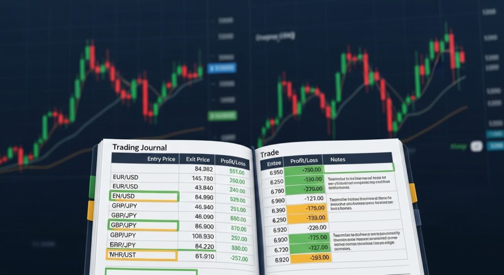 forex trading journal showing trade entries performance tracking and analysis spreadsheet