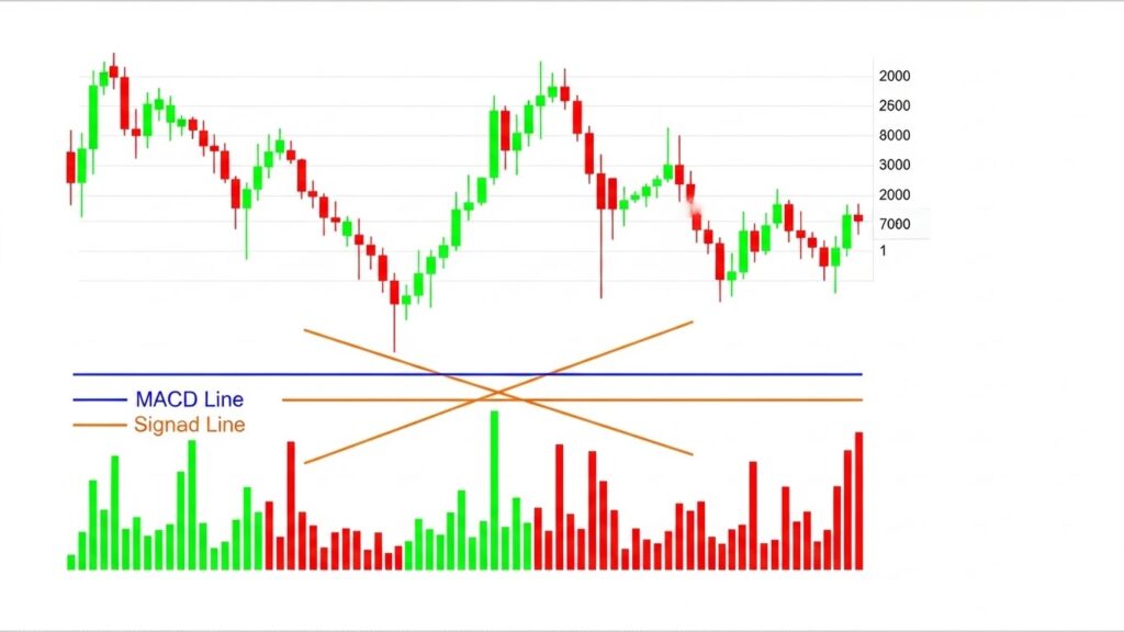 MACD indicator with signal line crossover and histogram