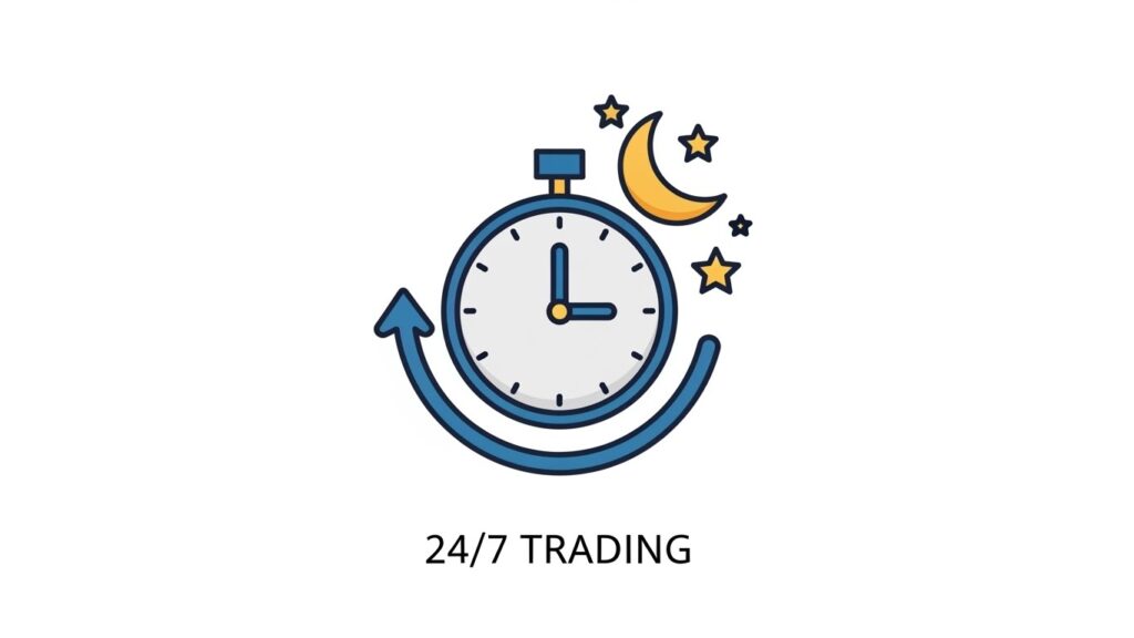Blue stopwatch with moon and stars showing 24/7 automated forex trading capability
Automated systems execute orders at exact prices with millisecond precision..