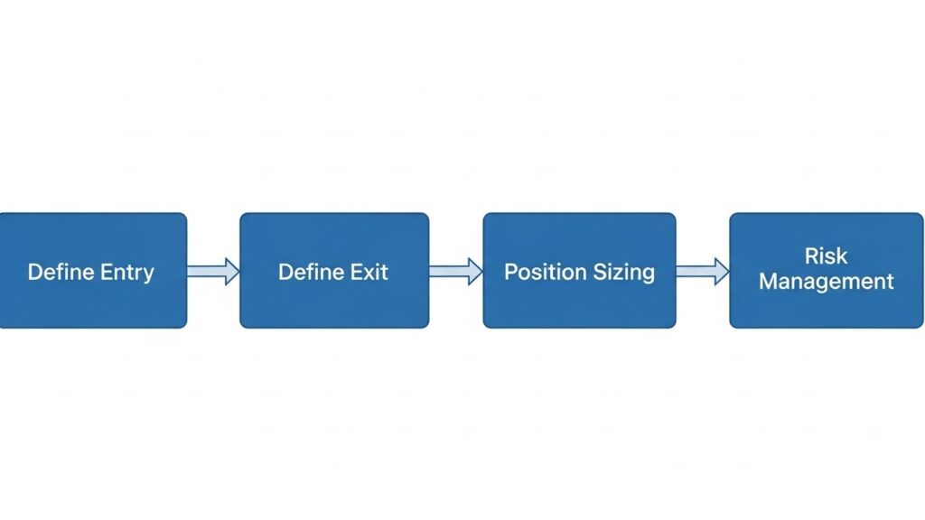 Expert Advisor strategy planning flowchart showing development steps from entry to risk management
