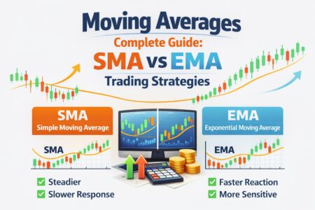 guide to moving averages forex trading. SMA vs EMA differences, crossover strategies, optimal settings, and how to trade with MAs.