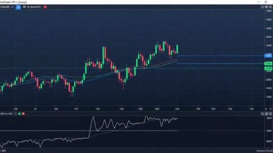 MetaTrader 4 chart showing candlestick price action and basic indicators for beginners