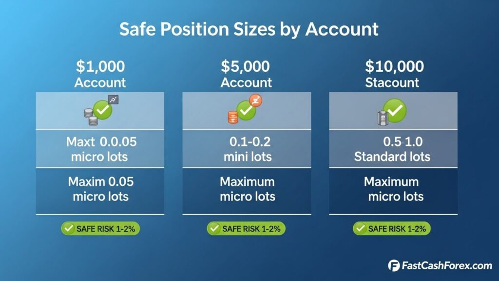 How to Calculate Position Size in Forex:  Safe position sizing guidelines for different forex trading account sizes