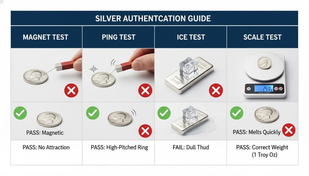 Step-by-step authentication guide showing four tests.