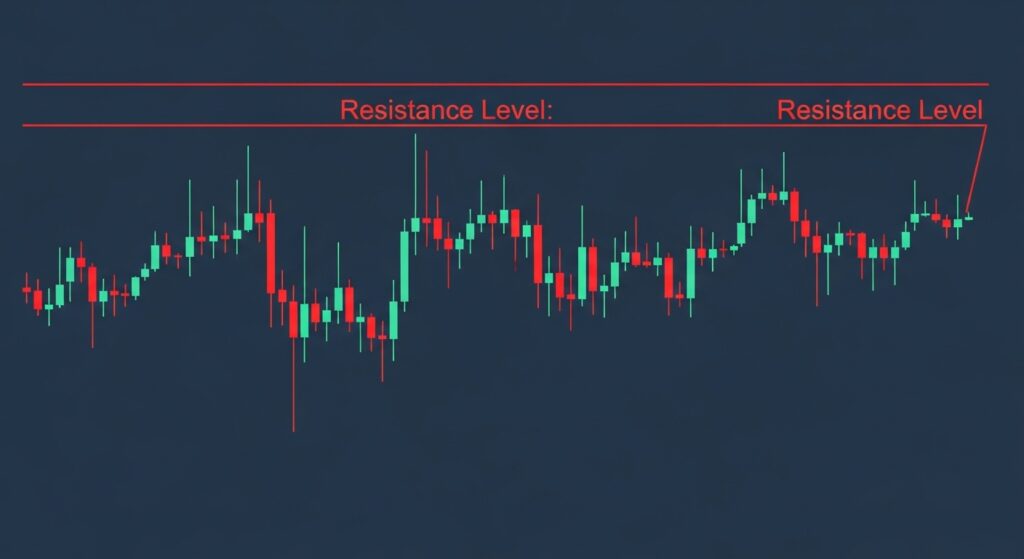 Multiple technical analysis forex elements support resistance lines, trend lines, moving averages, chart patterns, professional all-in-one educational diagram technical analysis example.