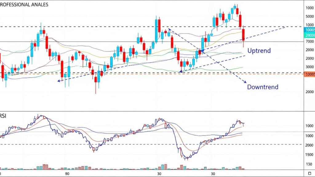 Technical analysis forex trading chart with indicators and trend analysis