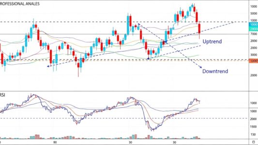 Technical analysis forex trading chart with indicators and trend analysis