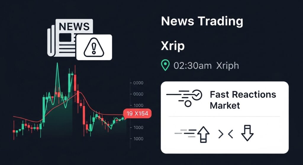 Educational infographic comparing XRP day trading, swing trading, and news trading strategies
