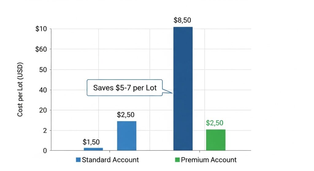 Cuentas Premium de Forex: Guía Completa para Operadores Serios 4 Comparación de costos de trading mostrando el ahorro por lote en cuentas premium de forex frente a cuentas estándar.
