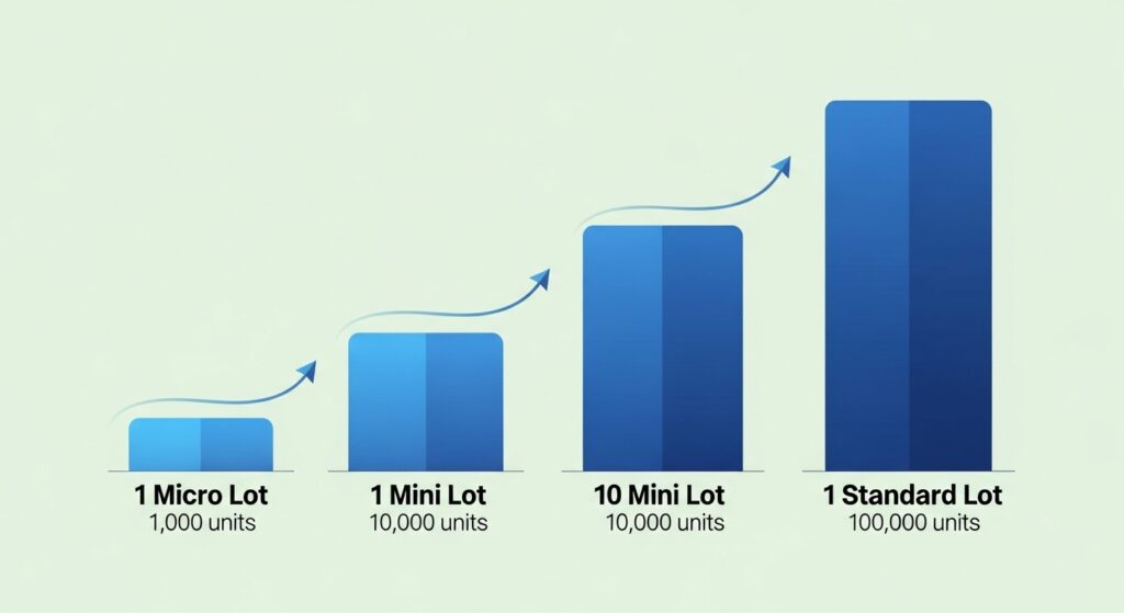 Comparación de micro lote, mini lote y lote estándar en cuentas micro forex
