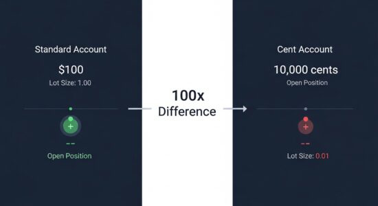 Cuentas Cent de Forex: Guía Completa para Principiantes Comparación entre cuenta estándar y cuentas cent forex mostrando diferencia en tamaño de lote y riesgo