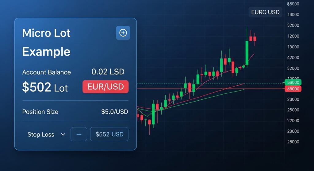 Ejemplo de cuentas micro forex mostrando micro lotes y saldo de $500 en plataforma de trading
