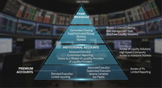 Pirámide de la infraestructura de Cuentas Institucionales de Forex que muestra la progresión desde cuentas premium hasta institucionales y niveles de prime brokerage