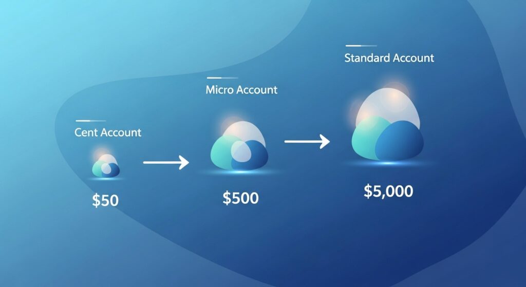 Progresión de cuentas cent, cuentas micro forex y cuentas estándar
