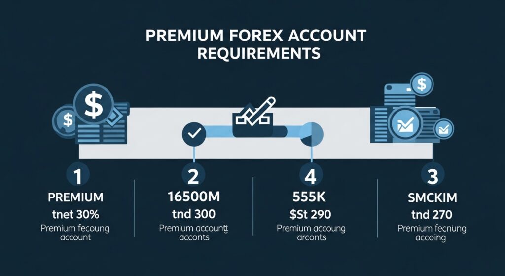 Cuentas Premium de Forex: Guía Completa para Operadores Serios 5 Requisitos de rentabilidad para cuenta premium de forex mostrando 12 meses consistentes, 200+ operaciones y drawdown controlado.