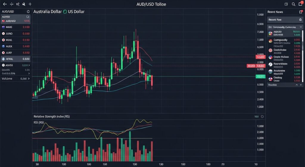 AUD/USD Handel: AUD/US Handelsleitfaden — Australischer Dollar US-Dollar Candlestick-Chart mit technischer Analyse