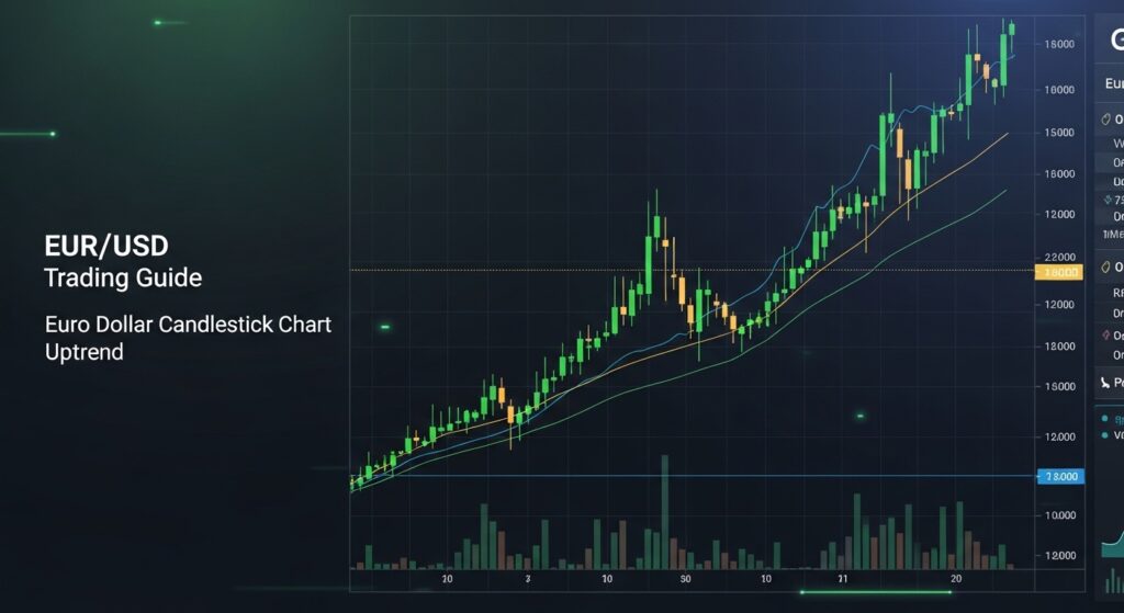 EUR/USD Handel: Handelsleitfaden — Euro-Dollar Candlestick-Chart mit Aufwärtstrend und technischer Analyse