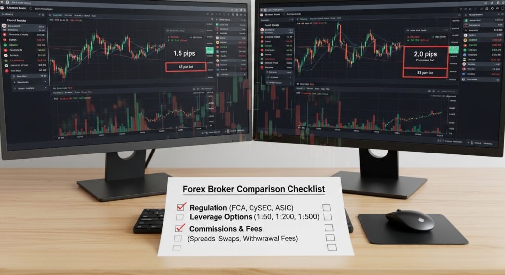 كيف تختار وسيط الفوركس المناسب مع مقارنة المنصات والتنظيم