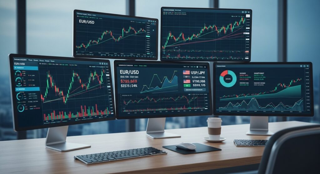 Was ist Forex-Trading? Vollständiger Leitfaden für Anfänger 1 Was ist Forex-Trading — professioneller Forex-Handelsarbeitsplatz mit Währungsdiagrammen