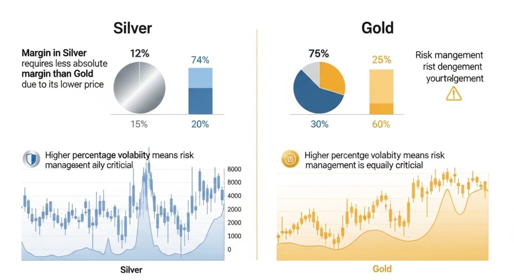 Infografik zur Margenentwicklung bei Silber: Aufgrund seines niedrigeren Preises erfordert Silber eine geringere absolute Marge als Gold
