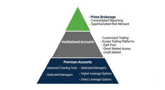 Institutionelle Forex Konten: Vollständiger Leitfaden für professionelle Händler Institutionelle Forex Konten Infografik — Pyramide mit Progression von Premium zu Institutionell zu Prime Brokerage