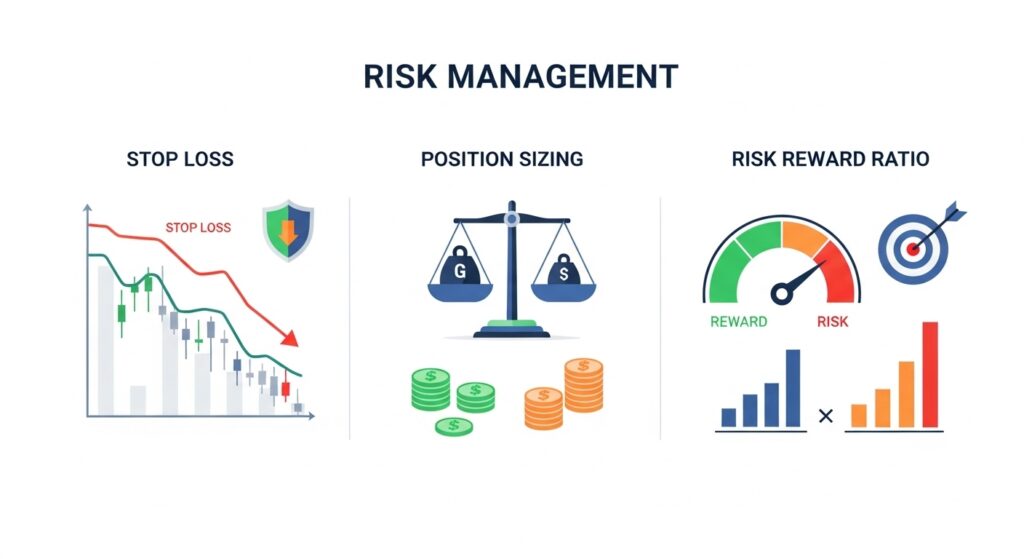 Forex-Risikomanagement: Vollständiger Leitfaden 1 Forex-Risikomanagement Infografik mit Stop-Loss, Positionsgröße und Risiko-Ertrags-Verhältnis