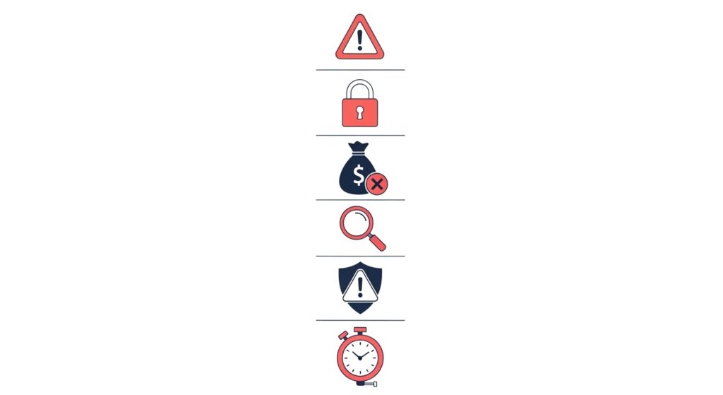 Forex fraud warning signs infographic with key red flags