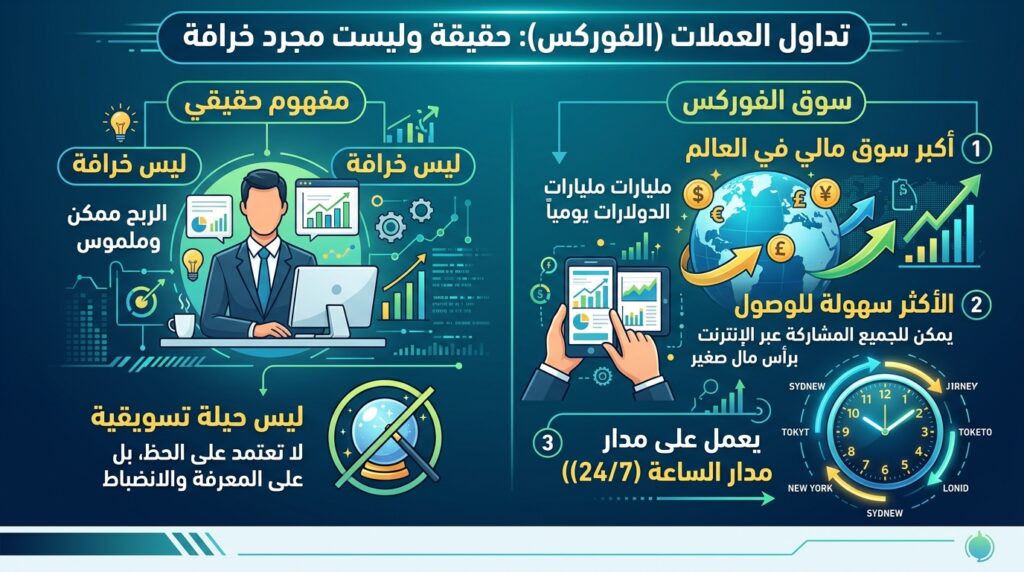  رسم توضيحي يثبت أن كسب المال من بيع العملات حقيقة وليست خرافة — سوق الفوركس أكبر سوق مالي في العالم يعمل على مدار الساعة ومتاح للجميع
