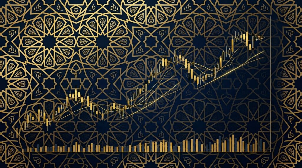 Islamic geometric pattern with forex chart حسابات الفوركس الإسلامية